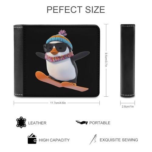 Penguin Ski Skiing Slim Bifold Wallets for Men Stylish Front Pocket Purse with Card Holder Slots2