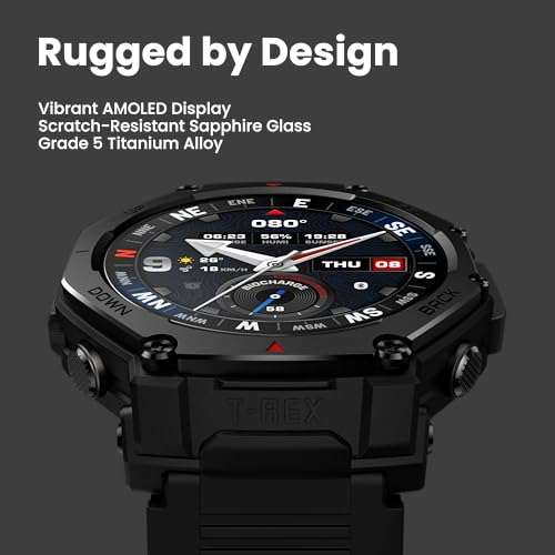 Image of Amazfit T-Rex 3 Pro Outdoor Smart Watch 48mm Sapphire AMOLED Display with Flashlight, Ti Bezel, Dual Band GPS, Offline Maps, 25 Days Battery, 10 ATM, 180+ Sports Mode for Android & iPhone, Black Gold