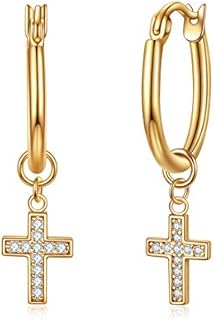 14K Gold Plated Huggie Hoop Earrings with Moon/Star/Ball Charms, with Cubic Zirconia & Opal Dangle Drop Earrings, Jewelry Gift for Women Girls