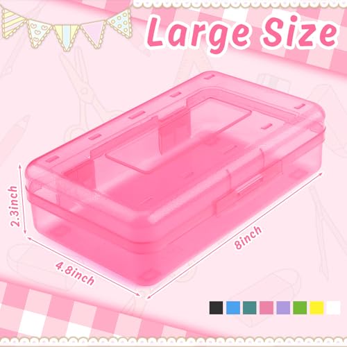 Image of Pink Clear Large Plastic Hard Pencil Box Case for Girls Boys, Crayon Box for School Supplies and Office Supplies