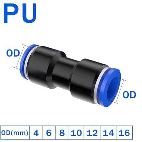 Tubo de manguera conector de plástico PU 10mm conexiones neumáticas rectas pack 4