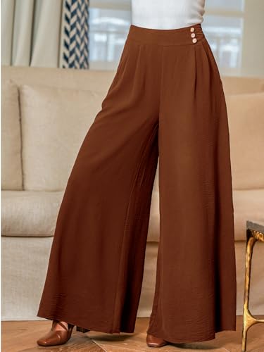CUPSHE Pleated Wide Leg Pants for Women with Pockets Loose Lightweight High Waist Flowy Business Casual Pants Beach Trousers4