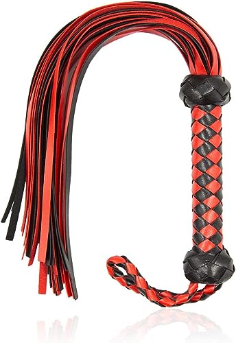 Sex BDSM Whips BDSM Flogger Whip 23 in Faux Leather BDSM Whip Bondage Whip Toys for Women Adult Couples (Red & Black)