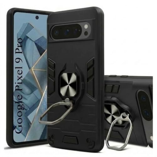Image of JANAK RAJ Ringstand Armor Bumper Back Case Cover Compatible with Google Pixel 9 /9 Pro 5G | Tough Rugged Shockproof PC+TPU Kickstand 360 Protective Design - Black