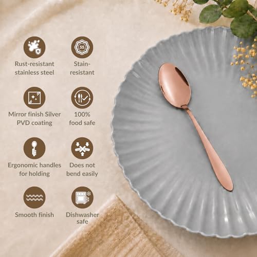 Image of Nestasia Stainless Steel 12 Piece Cutlery Set for Dining Table - Rust & Stain Resistant Spoons with Glossy Finish | Rose Gold PVD-Coated Flatware Set for Home, Kitchen & Gifting