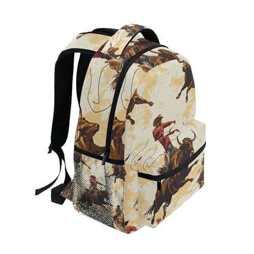 Cowboys Riding Bulls Backpack Laptop Tablet Travel School Bag with Name Tag for Boys Girls Teens2