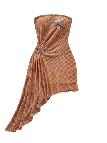 Floerns Women's Summer Sundress Metal Starfish Asymmetrical Hem Tube Beach Vacation Clothes