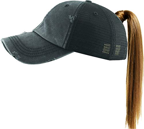 Image of Classic Plain Ponytail Messy High Bun Headwear Adjustable Cotton Trucker Mesh Glitter Hat Baseball Cap