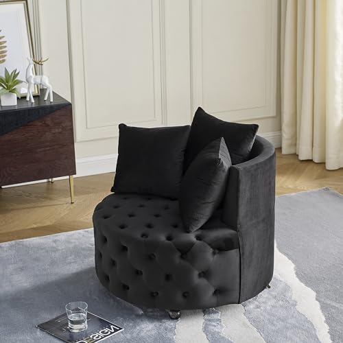 Sillón Redondo Plegable Terciopelo Negro miniatura 5