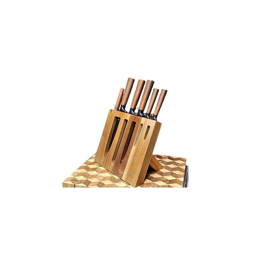 Knife-Set-with-Block-KAV-7pc-Kitchen-Knives-and-Sharpening-Rod-Stainless-Steel-Knife-Set-in-High-Carbon-Matte-Black-Chefs-Slicing-Bread-Utility-Knifes-Modern-Wooden-Block-Open-Face Knife Set with Block, KAV 7pc Kitchen Knives and Sharpening Rod, Stainless Steel Knife Set in High Carbon Matte Black, Chef's Slicing Bread Utility Knifes, Modern Wooden Block Open Face