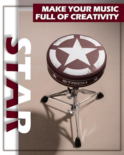 STRICH Drum Throne, höhenverstellbarer gepolsterter Sitz, Drum-Hocker, strapazierfähiger Drehstuhl für Schlagzeuger, ausgefallenes Design, doppelt verstrebter Hocker mit 5A-Drumsticks, SDB-20P, Braun