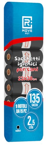 R MOVE Sacchetti Cane Cacca 810 pz (54 Rotoli) - Sacchettini Igienici per Cani, bustine per cani, dog poop bags resistenti antiforatura, 30x23 cm 2,5 Litri compatibili con tutti i porta rotoli