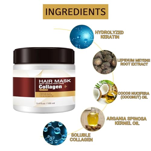 Collagen Hair Treatment,Keratin Hair Mask Collagen Treatment,Collagen Hair Mask,Keratin Collagen Hair Care Capsule Men Women,Hair Repair Nourishing Treatment,for Dry Damaged Hair (100g 1PC) - Image 7