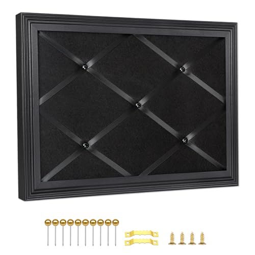 Aitakatta Black Felt Memo Bulletin Board with Frame, 17x13 inches Pin Board for Wall, Vision Board Message Board Memo Board with Criss-Cross Ribbons for Home Office School Wall Decor(BK Velvet-F,4333)