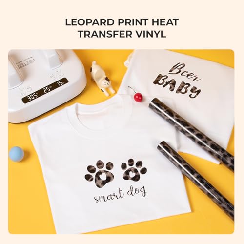 Image of HTVRONT Leopard Heat Transfer Vinyl, 12in x 8ft Leopard Printed Iron on Vinyl for T-Shirts and Christmas Decorations, Patterned HTV Compatible with Cricut & Silhouette Cameo