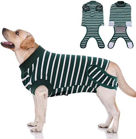 Dog Surgical Recovery Suit, Dog Onesie Medical Vest Puppy Abdominal Wounds Skin Protect Post Operative Body Suit Anti-Biting Lick Wound for Male/Female Small Medium Large Dogs(Green Stripes, XS)