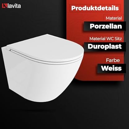 Lavita Duofix Basic Vorwandelement + Wand Tiefspül WC Sofi One Weiß Spülrandlos + WC Sitz + Bedienplatte Delta 25 Schwarzer Knopf Komplettset Unterputz Spülkasten Toilette Komplett Sett WC – Bild 7