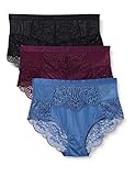Iris & Lilly Damen Unterwäsche hohe Taille Mikrofaser und Spitze, 3er-Pack, Schwarz/Blau/Purpur, 44