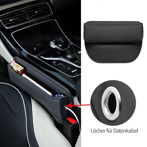 VZU Storage Box for Car Seats, Car Organiser Centre Console with Waterproof Leather & Vibration-Absorbing Design, Car Seat Gap Filler for Phones and Small Items, Aufbewahrungsbox Autositz (Black)