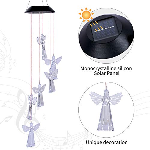 Arcpic Color Changing Solar Angel Wind Chime - LED Decorative Mobile, Waterproof Outdoor/Indoor Solar String Lights for Patio, Balcony, Party, Garden, Great Gift for Mom, Grandma, Birthday
