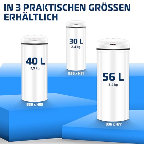 KESSER® Sensor Mülleimer ✓ Automatik ✓ Abfalleimer ✓ Abfall | EDELSTAHL | 40 Liter Weiß – Bild 8