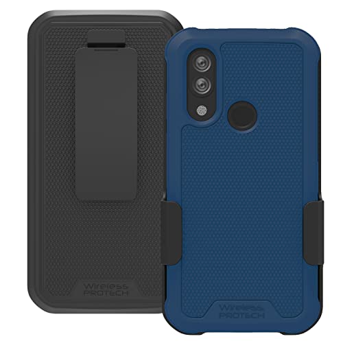 Wireless ProTech Case Compatible with CAT S62 PRO and CAT S62. Rotating Belt Clip Holster and Durable Flexible Protective Case Combo (Navy Blue)