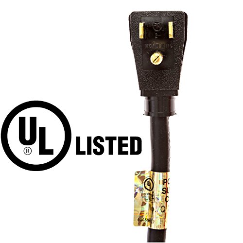 Kord King Usa Made Industrial Grade 3-Prong Sjt 14/3 Ul-Certified Replacement Power Supply Cord, 10 Ft Coiled With Right Angle Plug And Bare Ends (Black) #TOP3