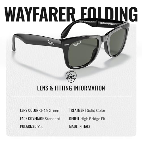 Image of Ray-Ban RB4105 WAYFARER FOLDING CLASSIC Square Shape Sunglasses for Men with Official Eyewear Kit