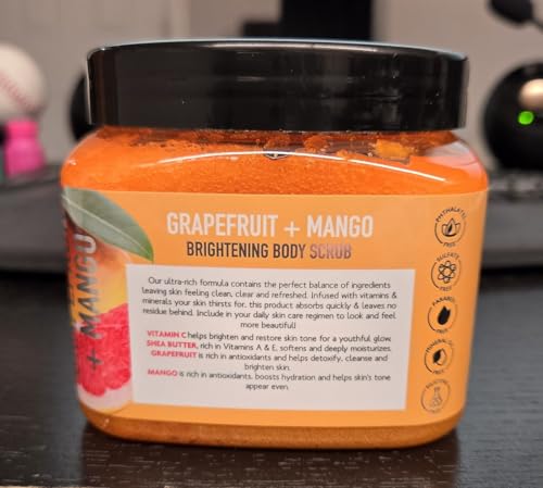 Image of Grapefruit & Mango Sugar Scrub - Exfoliating & Hydrating Body Scrub With Shea Butter & Vitmain C to Help Brighten & Soften Skin for a Radiant Glow, Body Care Exfoliator & Cleanser, 21oz