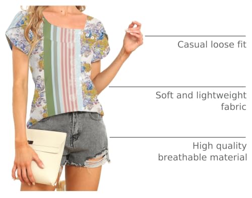 Image of Womens Petal Sleeve Tops Summer Trendy T Shirt Casual Loose Square Neck Button Blouse Tees