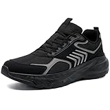 Aomigoct Mens Casual Walking Shoes: All Black 11 Breathable Mesh for Commute & Leisure - Cushion & Non-Slip for All-Day Comfort Outdoor - Men 25-55
