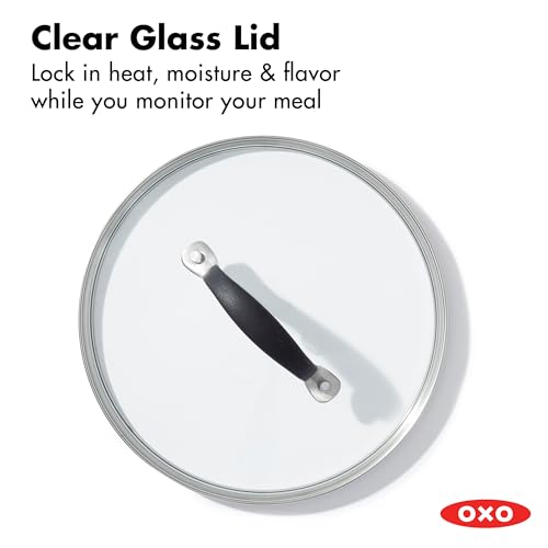 Image of OXO 1.6QT Non-Stick Every Day Sauce Pan with Glass Lid, BPA-Free Comfort Grip Silicone Handle, Dishwasher & Oven Safe, PFAS-Free Ceramic Skillets, Sauce & Soup Chef Pot, Drip-Free, Black