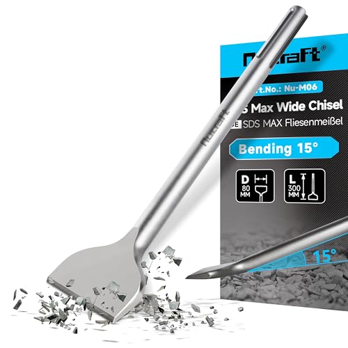 Nucraft SDS-Max Fliesenmeißel 300×80 mm abgewinkelter Spatmeißel mit 15 Arbeitswinkel supergehärteter Stahl