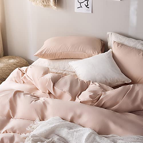 Roomlife Quality Washed Blush Pink Duvet Cover Aesthetic Pink Cozy Bedding Sets For Children Kids Girls Bedroom Twin Size Light Peach Comfy Bed Set (1 Comforter Cover+2 Pillowcases) #TOP4