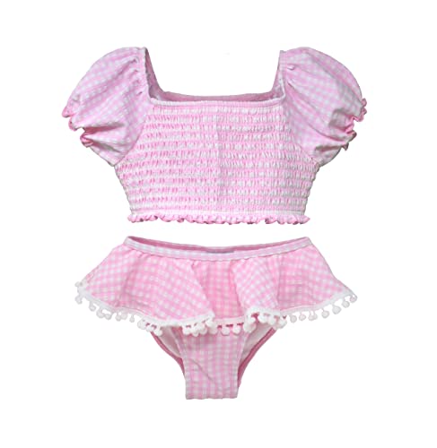 Image of Flap Happy Baby Girls' UPF 50+ Gemma Two Piece Smocked Pom-pom Swimsuit