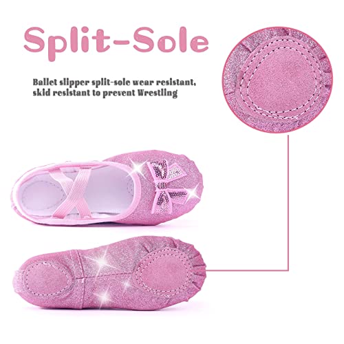 Girls Ballet Shoes Glitter Split-Sole Dance Slippers Toddler Kid Practice Shoes Flats Soft Lightweight With Elastic Laces For Performance Gymnastics Yoga Glitter Pink 9 #TOP5