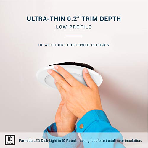 PARMIDA (4 Pack) 5/6 Inch LED Disk Light Surface Mount Recessed Flush Ceiling Lighting, 15W, 1050LM, Dimmable, Recessed Can Or Hardwired Junction Box Installation, ENERGY STAR & UL-LISTED - 3000K