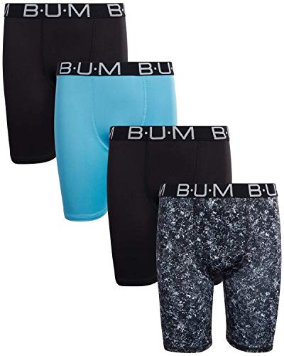 B.u.m. Equipment Boys’ Underwear – 4 Pack Long Leg Athletic Compression Boxer Briefs (Size: 8-18), Size 16-18, Black/Blue/Black/White Multi #TOP9