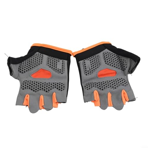 Eawfgtuw Guanti a mezze dita per uomini e donne, traspiranti, antiscivolo, da moto, sportivi, con design antiurto e a prova di sudore, nero e arancione, confezione da 2 (M)