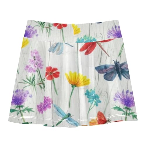 Vintage Wildflowers Dragonflies Toddlers Tennis Skirts Children Girls Skorts Athletic Shorts Pleated Skort 4t2