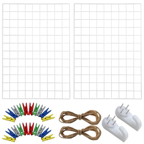 Roellgs 65cm * 45cm 2 White Iron Decorative Photo Wall, Grid Photo Wall, Multifunctional Wall Decor Display Stand, DIY Decoration, Office to-do Instructions Board