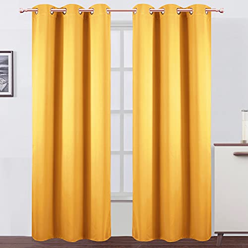 Image of LEMOMO Yellow Thermal Blackout Curtains /42 x 84 Inch /Set of 2 Panels Room Darkening Curtains for Bedroom