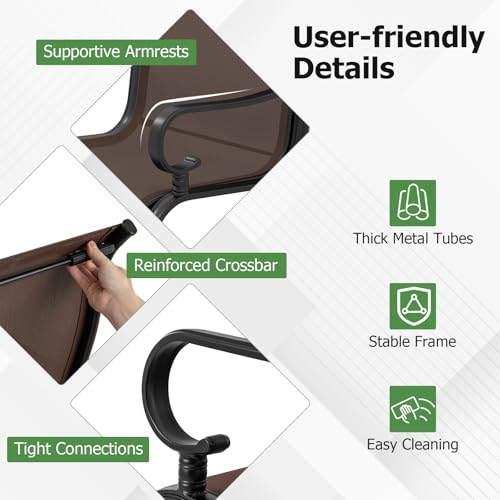 Image of Giantex Patio Dining Chairs Set of 2, High Back Outdoor Patio Chairs with Metal C Spring Frame, Heavy Duty Outside Dining Chairs for Porch Lawn Garden Backyard Balcony Pool, Brown