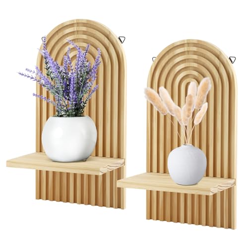 LIFEJXWEN 2pcs Étagère Murale Bois, Étagères Flottantes Boheme Deco Arc-en-Ciel Étagères Murales Suspendues Décoration Murale Intérieure pour Salon, Chambre à Coucher, Salle de Classe, Bureau, Crèche