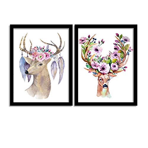 Image of PAINTINGMANTRA- Beautiful Deer Theme 2 Poster Set with Frame - 13.5x 17.5 inchs