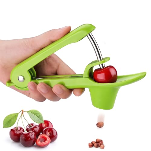 THQAE Deshuesador de Cerezas Profesional, Quita Huesos de Cerezas y Aceitunas Manual, Herramienta de Cocina para Descorazonador de Frutas Rápido y Seguro, Ideal para Mermeladas y Repostería, Verde
