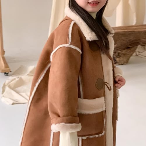 Girl's Faux Suede Lined Shearling Long Jacket Thicken Plush Parkas Coat with Crossbody Bag Vintage Oversized Winter Coat3