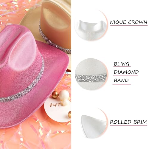 Image of Cowboy Hat for Women Bling Diamond Party Disco Cowgirl Hat | Shimmery Finish, Adjustable Strap Inside, Western Birthday Party, Music Festival and Concerts, Cowboy Costumes Accessories