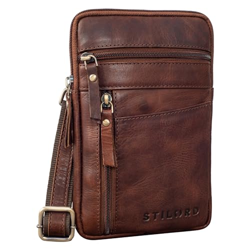 STILORD 'Brooks' Pochette Poitrine Cuir Vintage Sac de Ceinture pour Téléphone Porté a l'Épaule Petit Sacoche Croisé Crossbody Bag Cuir Véritable, Couleur:Porto - Cognac