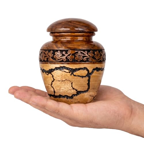Image of Small Wooden Urns for Human Ashes - 20 lb Black Thunderstorm Pattern Cremation Urn, Decorative Keepsake Burial Container for Ashes Adult Male or Female Memorial Display